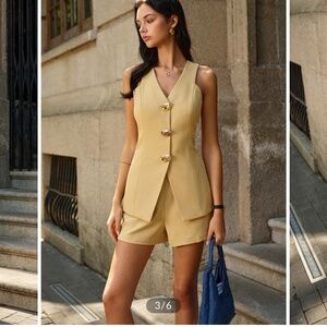 Commense Sleeveless V-Neck Blazer Shorts Set